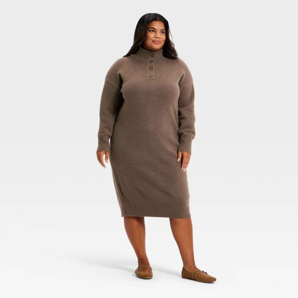 Women's Long Sleeve Midi Sweater Dress - Universal Thread Brown XXL
